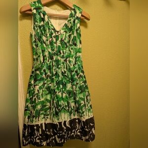 1950s Style Green Cotton Silk Sleeveless Full Circle Dress